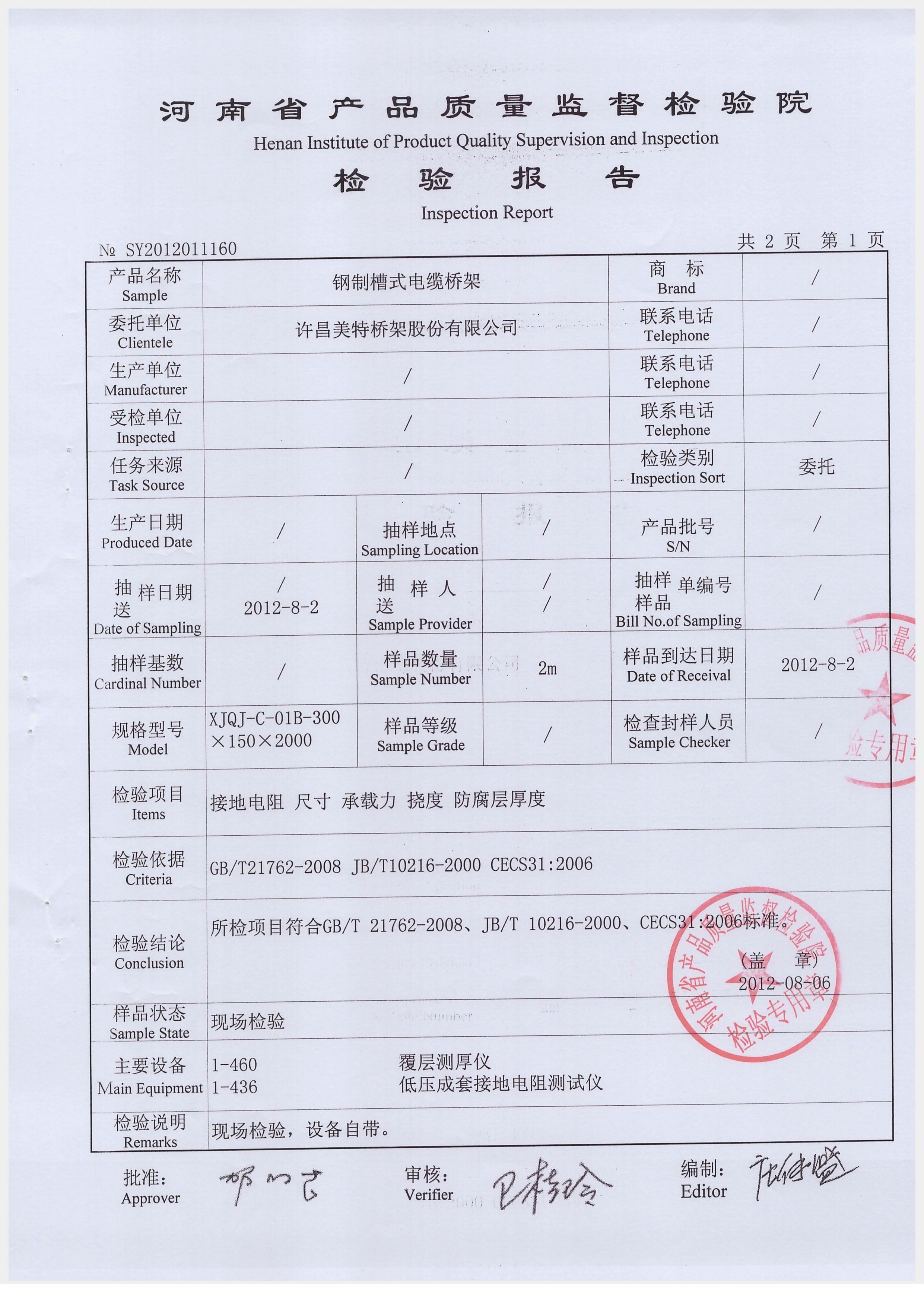 Non-ventilated Type Hot-dip Galvanized Inspection Report - Non ...